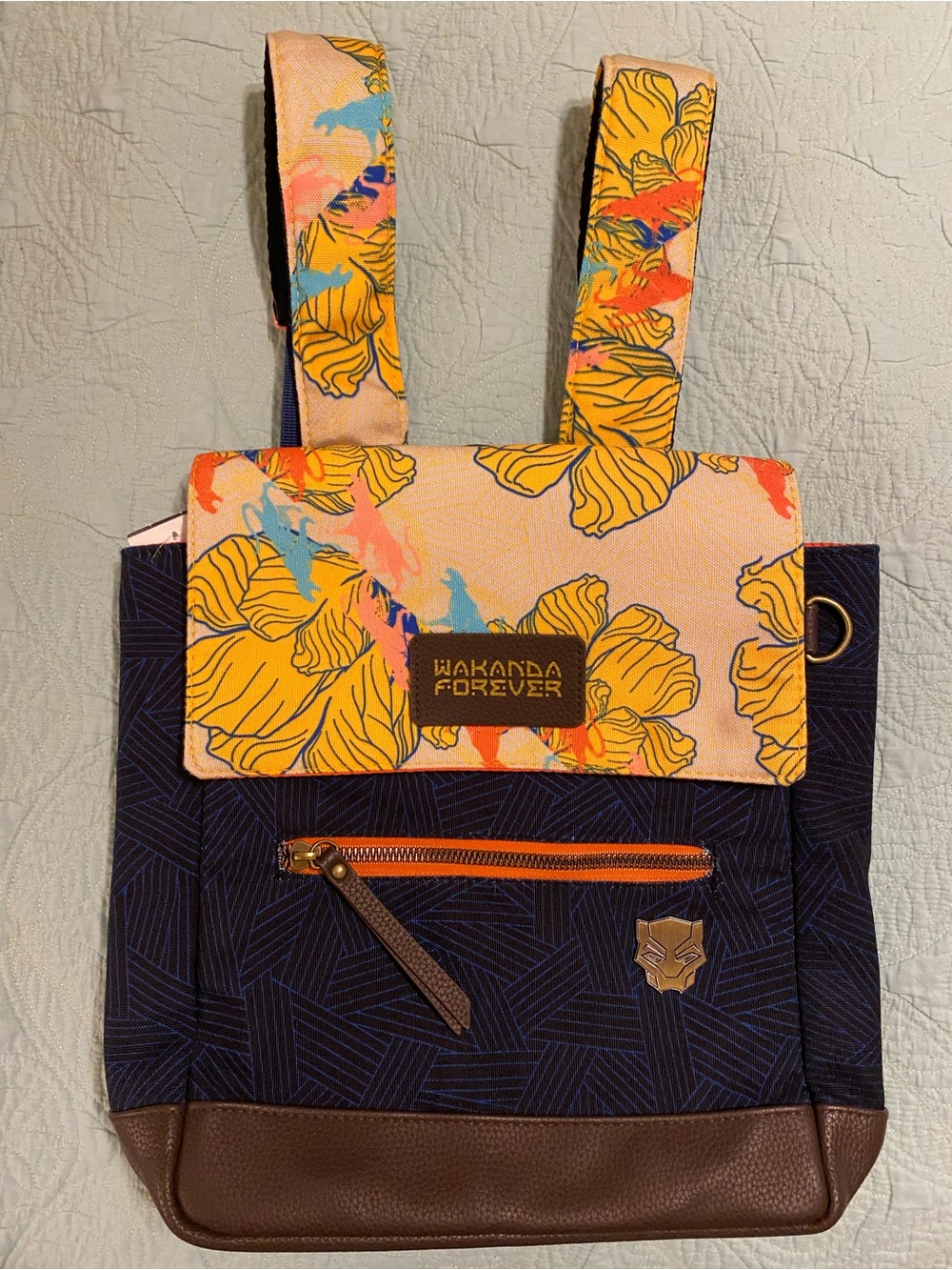 Marvel Floral Wakanda Forever Backpack - Yellow, Navy & Brown